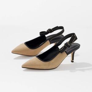 WHBM Canvas Slingback Kitten Heel Pump